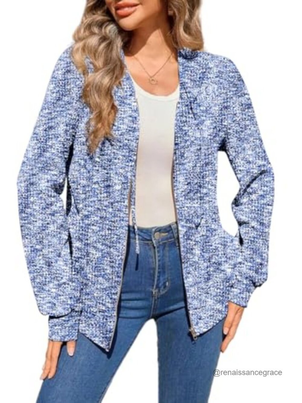 Waffle Knit Zip Up Hoodie Lightweight Sweatshirt with Pockets